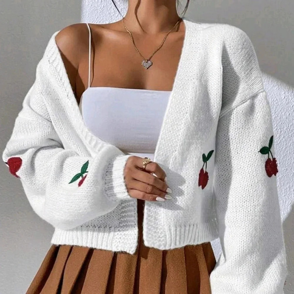 Cherry Pattern Drop Shoulder Duster Cardigan - Picture 6 of 7